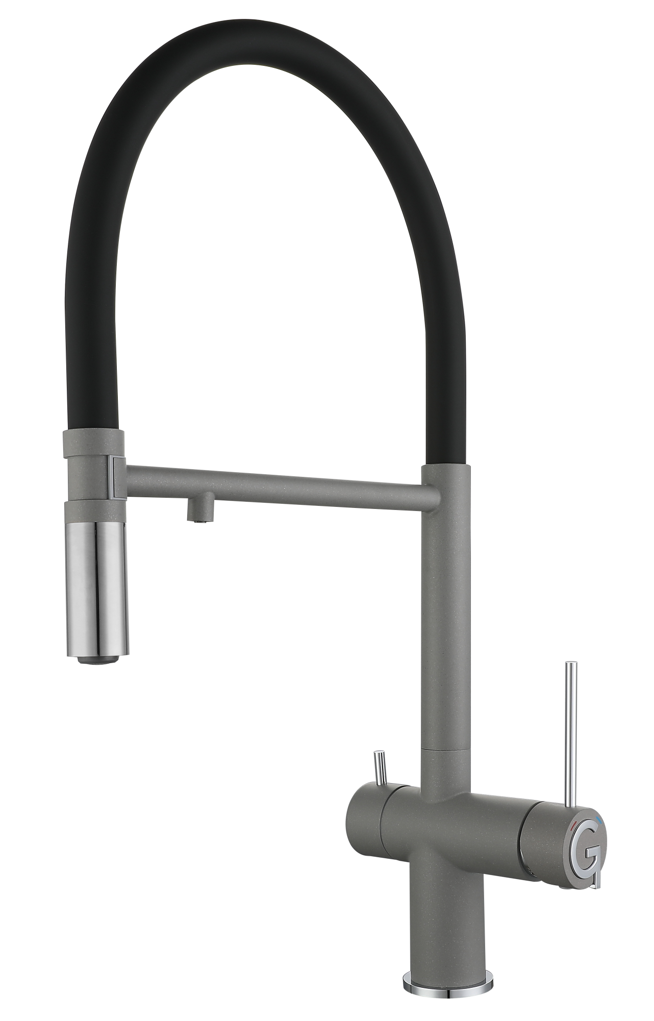 Смеситель для кухни RIVELATO Adria гибкий излив с краном питьевой воды серый хром (1523517 grigio cromo)