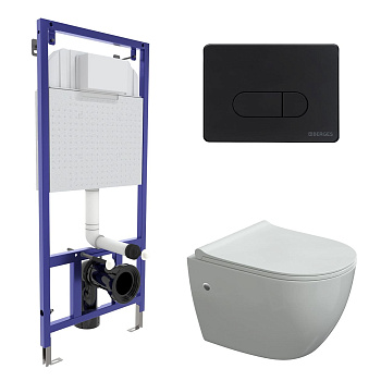 Комплект для монтажа подвесного унитаза: инсталляция NOVUM525, кнопка D5 Soft Touch черная, унитаз O