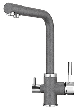 2015, ГРАФИТ Смеситель для кухни однорыч., с подкл. для питьевой воды, черно-сер., GRANULA