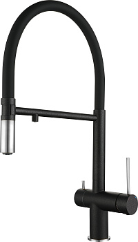 Смеситель для кухни RIVELATO Adria гибкий излив с краном питьевой воды антрацит хром (1523517 antracite cromo)