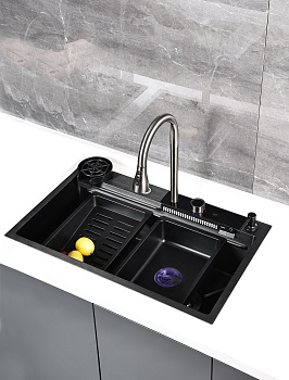 Кухонная мойка многофункциональная ПРОФСАН PSM-9953GR готовое решение со смесителем, нержавеющая сталь, графит