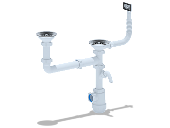 Сифон для мойки АНИ Пласт Грот A7700S 3 1/2 дюйма 40 двойной разноуровневый с гибким переливом и отводом для стиральной машины