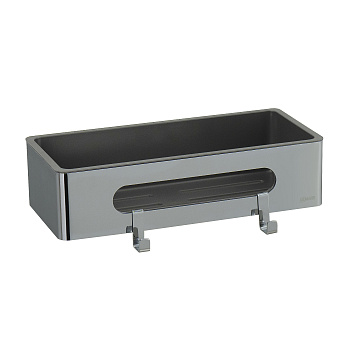 Полка для душа прямая LEMARK SHELF LINE из нерж. стали с крючками, хром/вставка-пластик графит