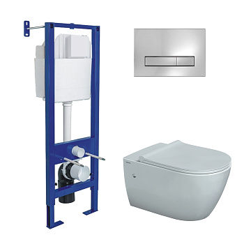 Комплект: инсталляция АТОМ Line кнопка хром глянец, унитаз MASCON Rimless, сидение дюропласт микроли