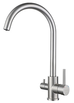 GRANFEST QUARZ  Смеситель для кухни U-обр. с краном питьевой воды D-35мм (нержавейка) 