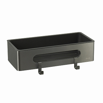 Полка для душа прямая LEMARK SHELF LINE из нерж. стали с крючками, графит/вставка-пластик графит