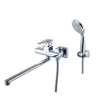 Basis Смеситель для ванны, плоск.пов.излив 350мм боковой дивертор лейка, р/ОД, хром, LM, LM3617C