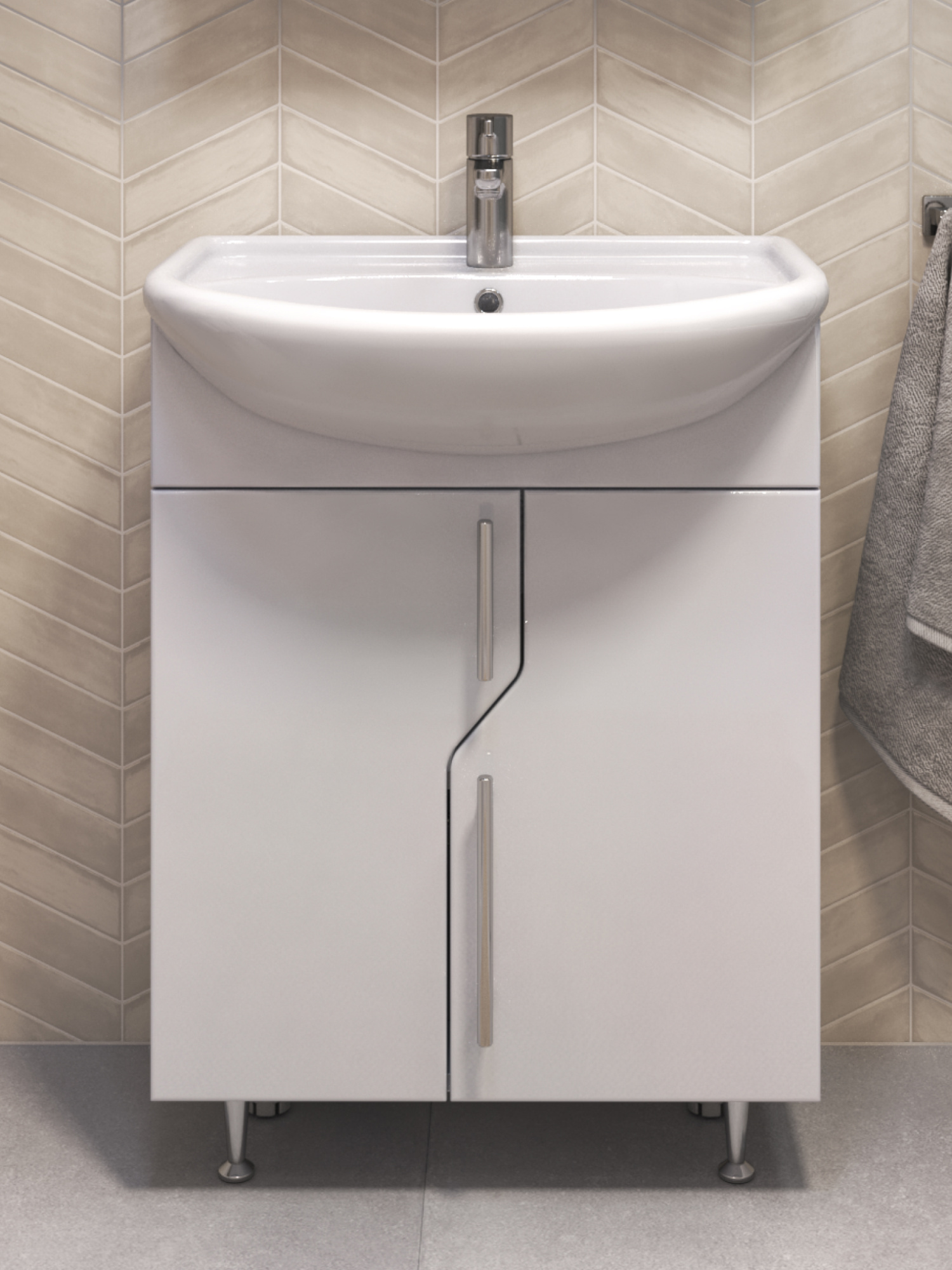 Тумба Turin 60, напольная, 2 дв., белая (под раковину Уют 60) VIGO