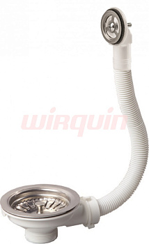 Выпуск для мойки D-90 из нерж.стали с круглым переливом, WIRQUIN