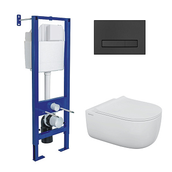 Комплект: инсталляция АТОМ Line кнопка черная SoftTouch, унитаз EGO XL Rimless, сидение дюропласт ми