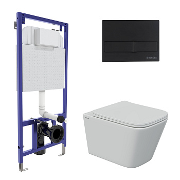 Комплект для монтажа  подвесного унитаза: инсталляция NOVUM525, кнопка L5 черная Soft Touch, унитаз 