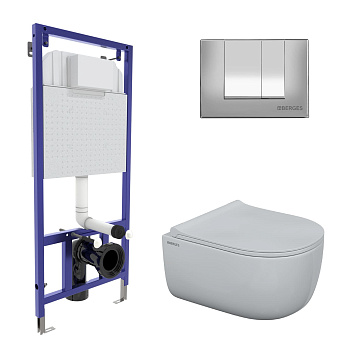 Комплект для монтажа  подвесного унитаза: инсталляция NOVUM525, кнопка S3 хром глянец, унитаз EGO Ri