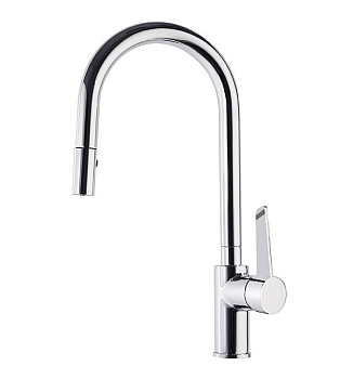 Смеситель высокий для кухни однорычажный с выдвижной лейкой и поворотным изливом KITCHEN 387901V1MC