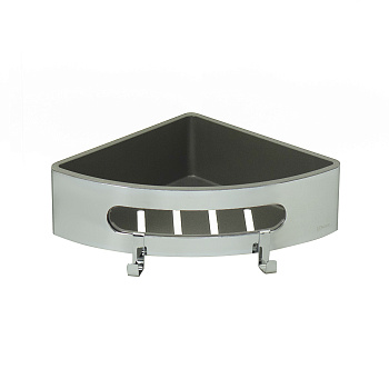 Полка для душа угловая LEMARK SHELF LINE из нерж. стали с крючками, хром/вставка-пластик графит
