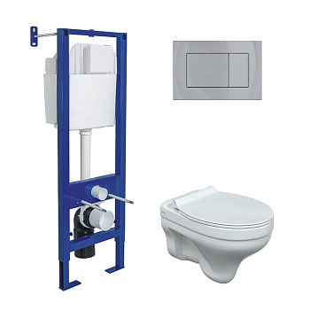 Комплект: инсталляция ATOM кнопка хром глянец, унитаз подвесной Albit S с сиденьем Top Slim SO дюроп