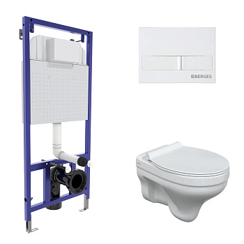 Комплект: инсталляция NOVUM, кнопка белая L1, унитаз ALBIT S, сиденье дюропласт Top Slim SO, BERGES