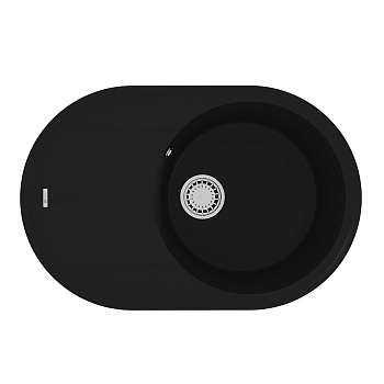 Кухонная мойка Lemark LACHA 760 врезная овальная с крылом из кварцгранита, Антрацит 