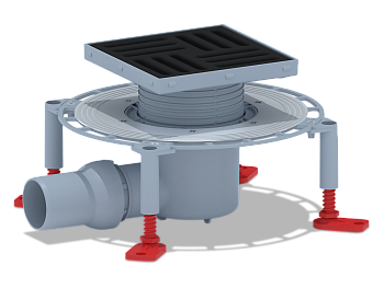 Трап горизонтальный регулируемый АНИ Пласт THA5616 выпуск 50 мм с решеткой из чугуна 150х150 мм