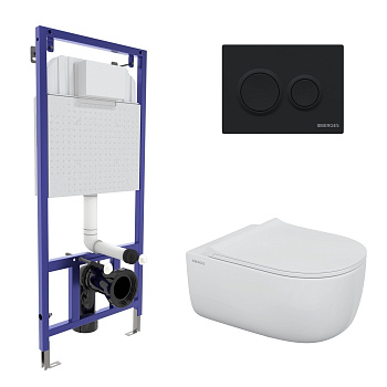 Комплект для монтажа  подвесного унитаза: инсталляция NOVUM525, кнопка O5 черная Soft Touch, унитаз 