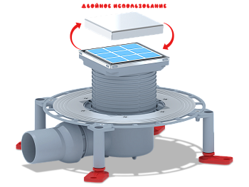 Трап горизонтальный регулируемый АНИ Пласт TVA5802 выпуск 50 мм с решеткой из нержавеющей стали 100х100 мм под плитку