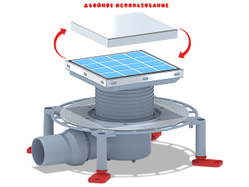 Трап для душа АНИ Пласт TVZ5812 DN50 горизонтальный регулируемый с комбинированным затвором и решёткой из нержавеющей стали 150х150 мм под плитку