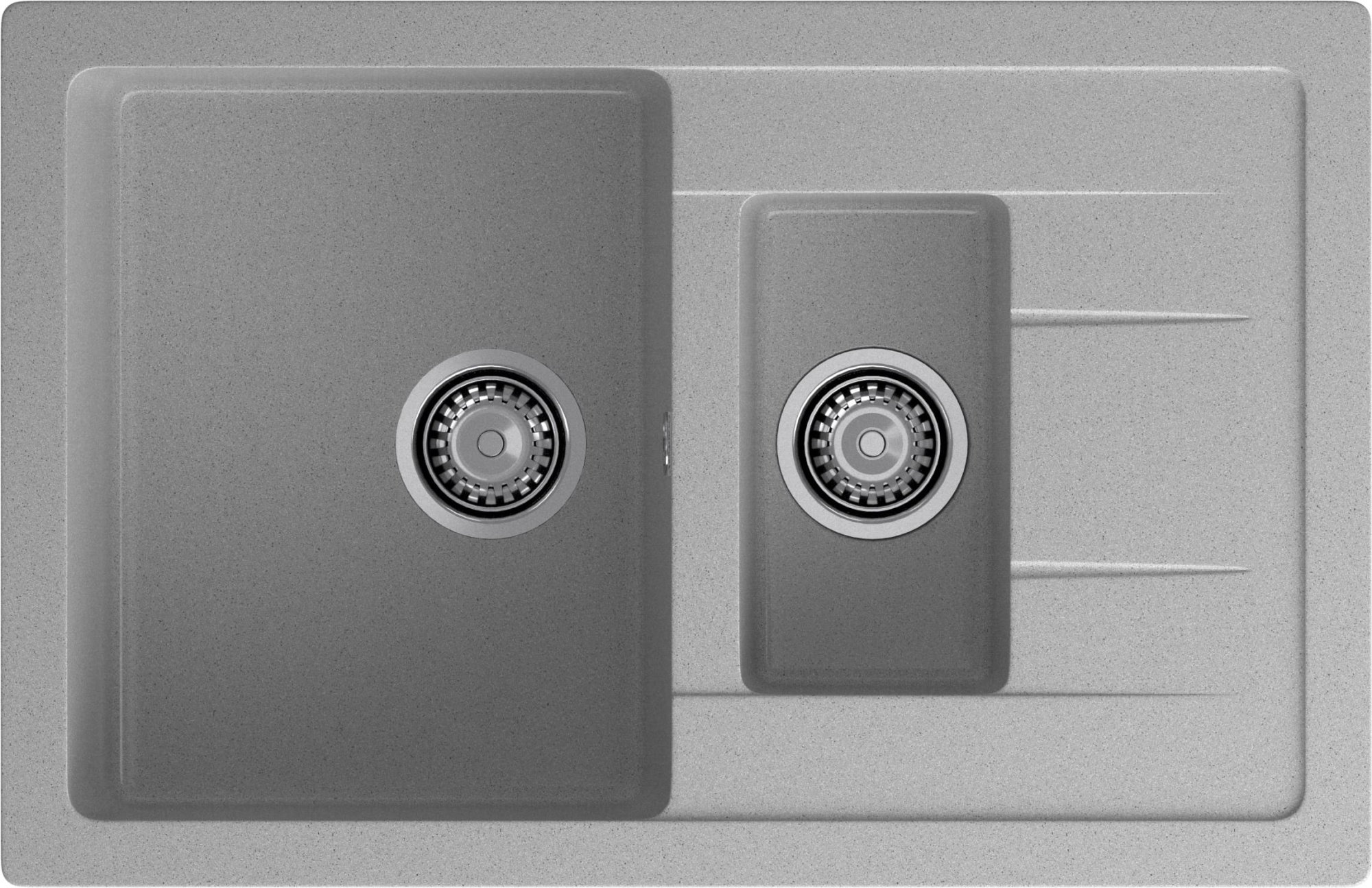 GRANFEST Мойка композит QUADRO GF-Q--775KL 1.5-чаш+крыло 775*500мм   серый арт.GF-