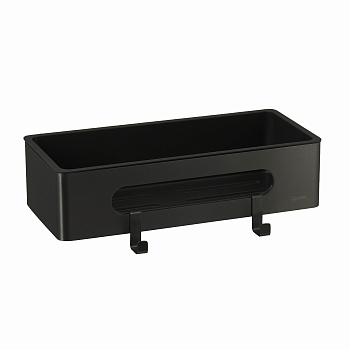 Полка для душа прямая LEMARK SHELF LINE из нерж. стали с крючками, черный/ вставка-пластик черный