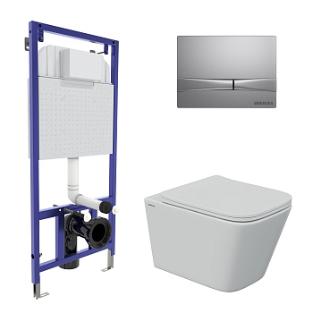 Комплект для монтажа  подвесного унитаза: инсталляция NOVUM525, кнопка F2 матовый хром, унитаз FLOE 