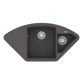 Кухонная мойка Lemark IRKANA 980 врезная угловая с доп. чашей и крылом из кварцгранита, Серый шёлк