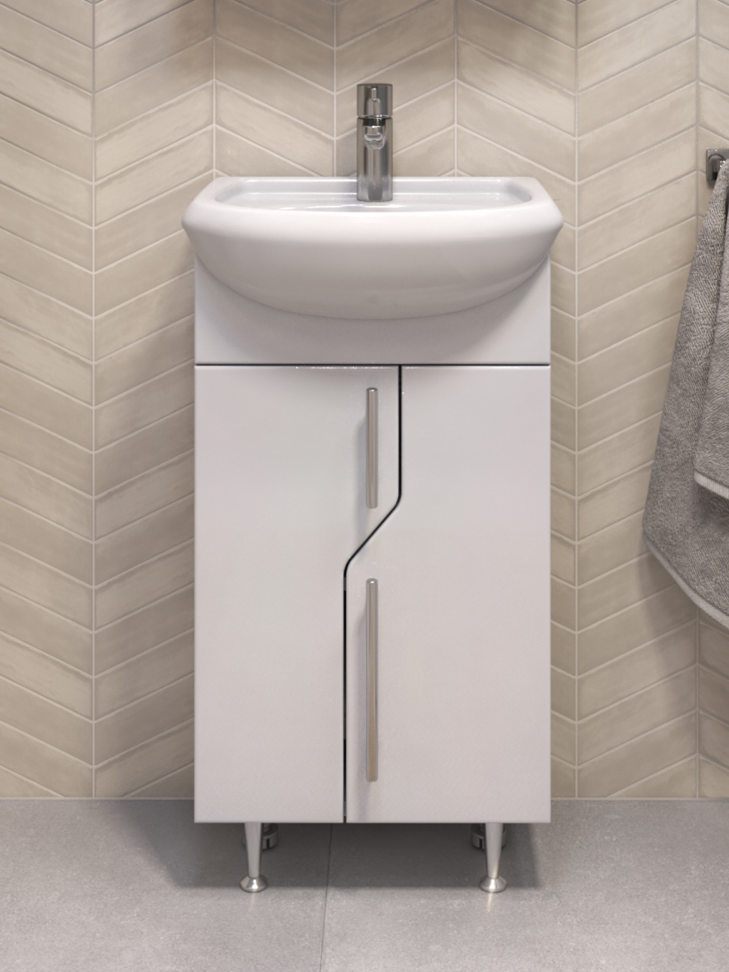 Тумба Turin 45, напольная, 2 дв., белая (под раковину Уют 45) VIGO