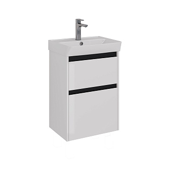 Тумба Lemark COMBI 50 см под 1 раковину, подвесная/напольная, 2 ящика, цвет планки: Чёрный, цвет кор