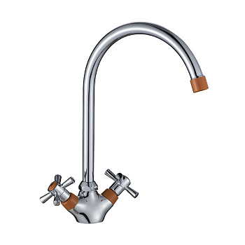 Смеситель двуручный для кухни с поворотным изливом, картридж 35 мм., оранжевый/хром, DECOROOM