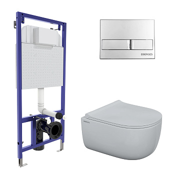 Комплект для монтажа  подвесного унитаза: инсталляция NOVUM525, кнопка L3 хром глянец, унитаз EGO Ri