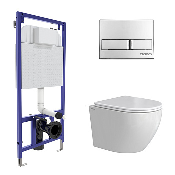 Комплект: инсталляция NOVUM кнопка L3 хром глянец, унитаз OKUS Rimless 49 см, сиденье дюропласт микр