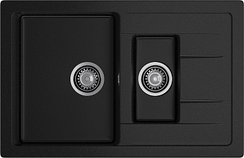 GRANFEST Мойка композит QUADRO GF-Q--775KL 1.5-чаш+крыло 775*500мм   черный арт.GF-