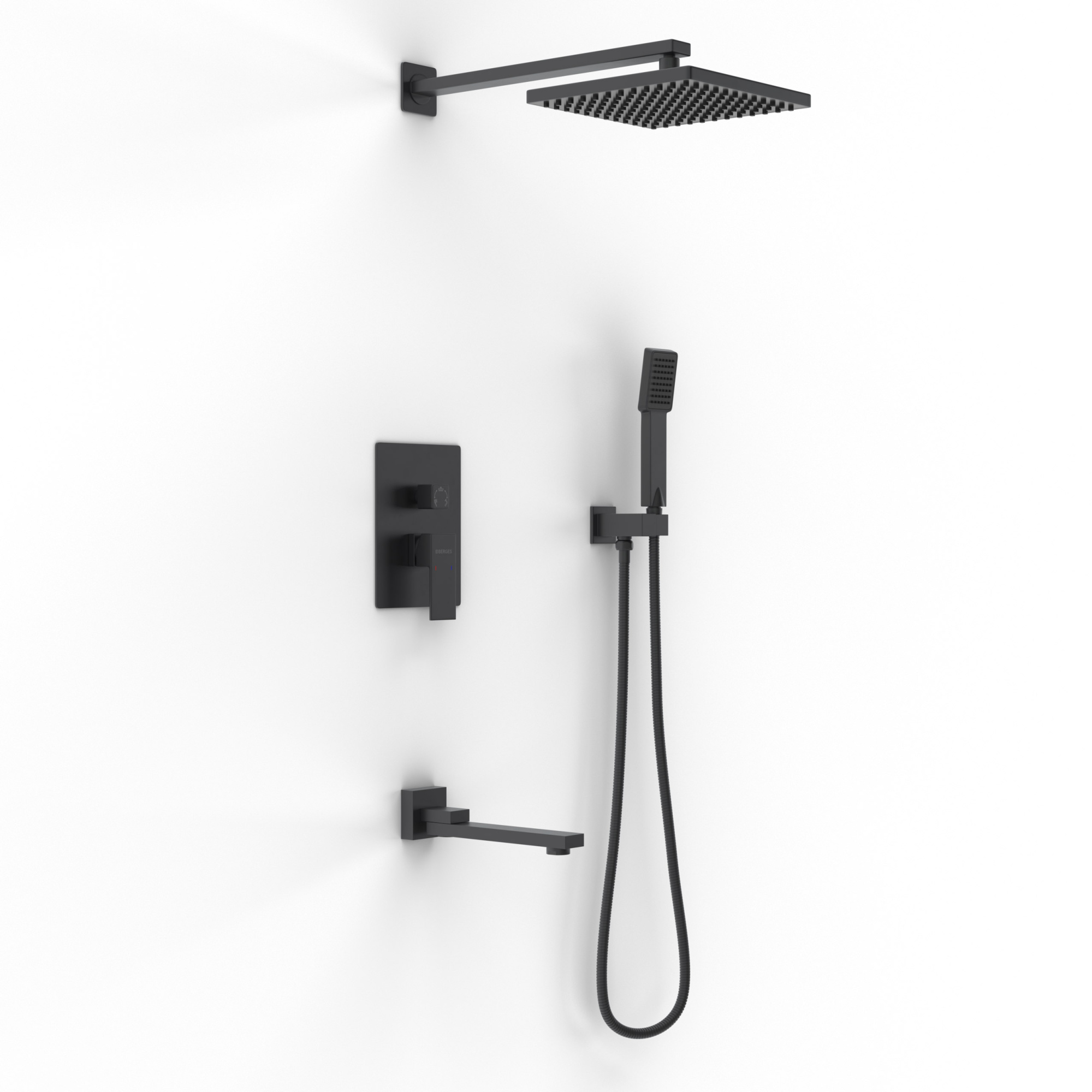 Душевой комплект NARDIS 3S, поворотный излив, черный матовый, BERGES