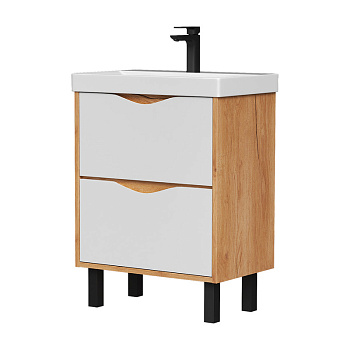 Тумба Barney 60, напольная, 2 ящ., белый/дуб гузон (под раковину 9696-60), VOLNA