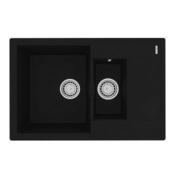 Кухонная мойка Lemark RAMZA 760 врезная прямоугольная с доп.чашей и крылом из кварцгранита, Антрацит