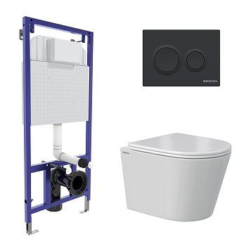 Комплект: инсталляция NOVUM кнопка O5 Soft Touch черная, унитаз VITA Rimless 49 см, сиденье дюроплас