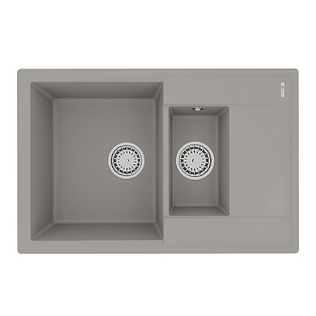 Кухонная мойка Lemark RAMZA 760 врезная прямоугольная с доп.чашей и крылом из кварцгранита, Грей