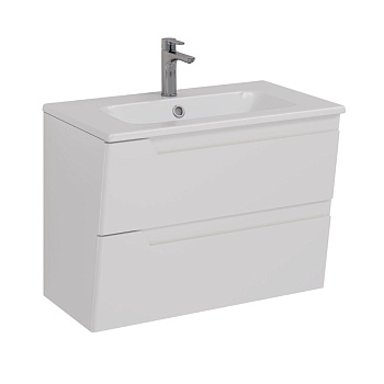 Тумба Lemark MIANO 80 см под 1 раковину, подвесная, 2 ящика, цвет корпуса, фасада: Белый глянец