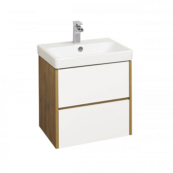 Тумба СКАНДИ 55, белая, дуб рустикальный (под раковину АДРИАНА 55)