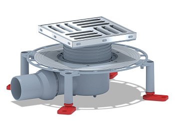 Трап горизонтальный регулируемый АНИ Пласт TVA5612 выпуск 50 мм с решеткой из нержавеющей стали 150х150 мм