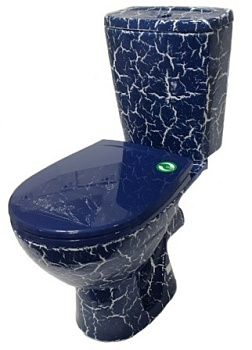СОЛО Унитаз-компакт горизонт. выпуск, 2-х уровн. арм., сид. полипр., синий кракелюр. ROSA
