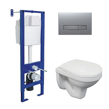 Комплект: инсталляция ATOM Line кнопка матовый хром, унитаз Gamma, сиденье полипропилен Gamma PS, ми