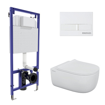 Комплект для монтажа подвесного унитаза: инсталляция NOVUM525, кнопка L1 белая, унитаз EGO XL Rimles