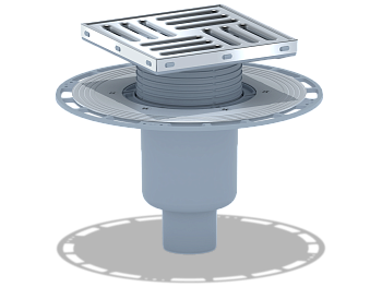Трап вертикальный регулируемый АНИ Пласт THA5712 выпуск 50 мм с решеткой из нержавеющей стали 150х150 мм